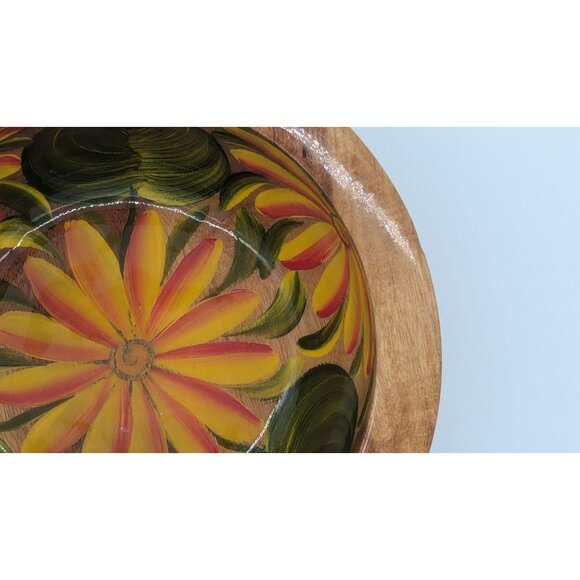 Hand-Painted Wooden Bowl With Vibrant Floral Design - Picture 2 of 12
